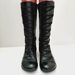 MIZ MOOZ Otis Tall Wedge Heel Boots Black Leather Corset Lace-up EU 39 US 8.5